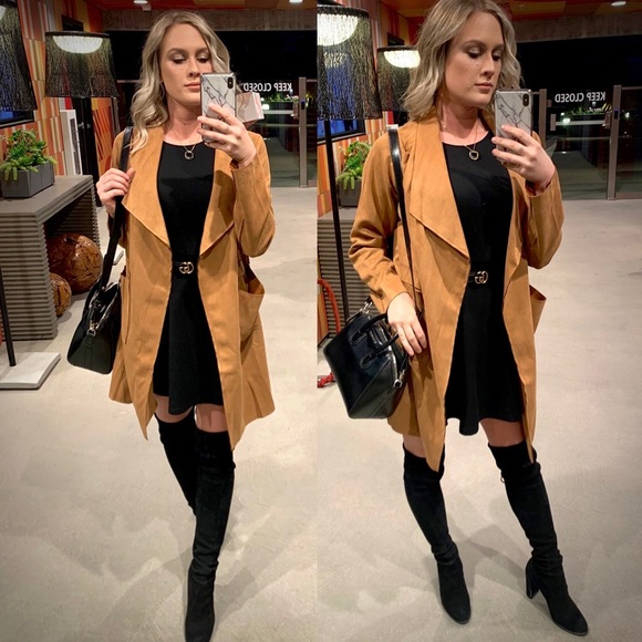 LAST ONE! Camel Vegan Suede Coatigan - Picture 1 of 7